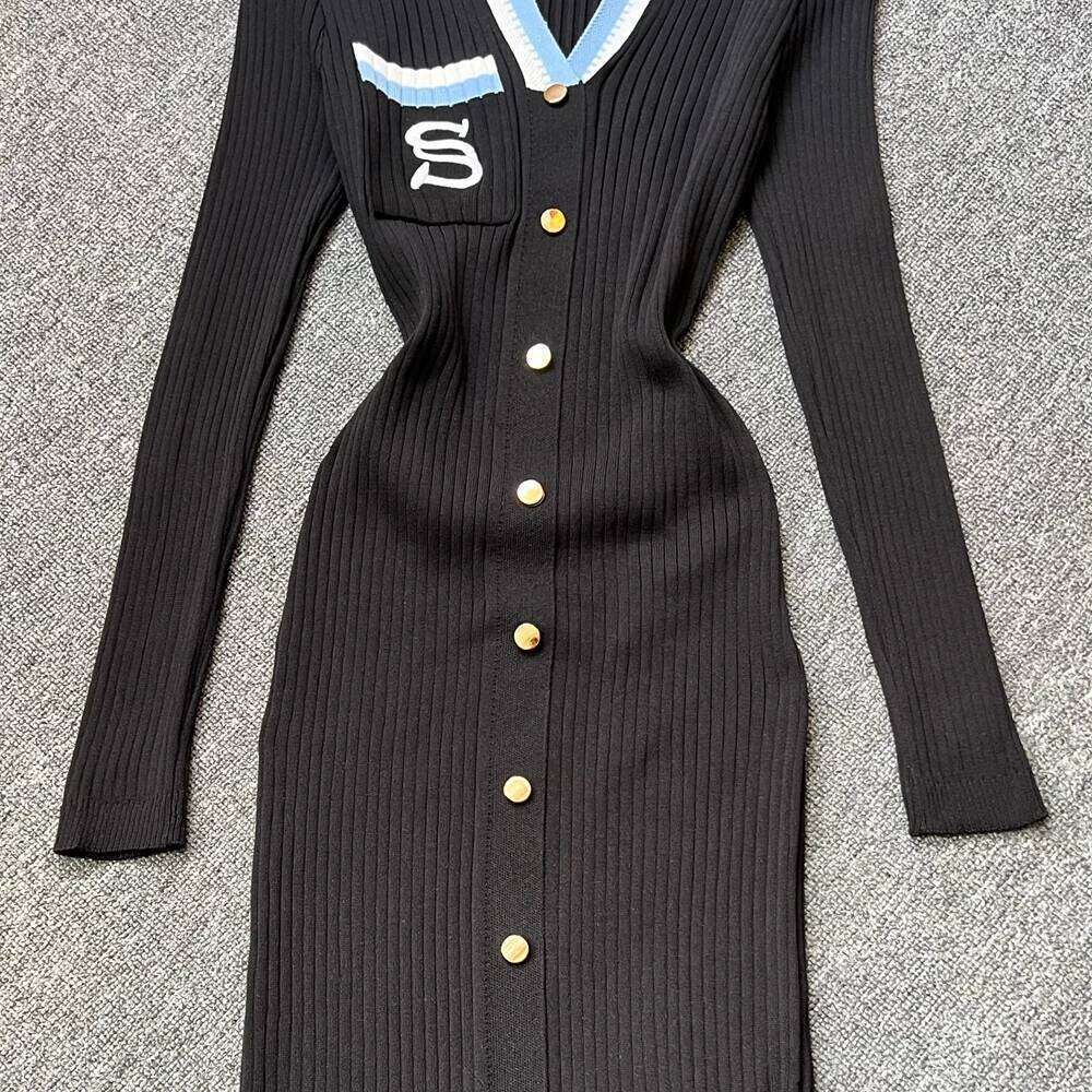 YuooMuoo 2025 Autumn Winter Women Knitted Brand Fashion Aesthetic Turn-down Collar Bodycon Sweater Lady Office Dress XJ260225