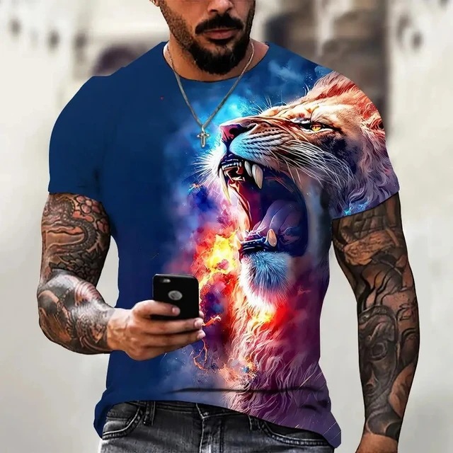 Luxury Brand Designer Clothes Clothing Animal Tiger Pattern Printed T-Shirt For Men, Hip-Hop Retro 3D Three-Dimensional Print, Breathable Mesh Short S