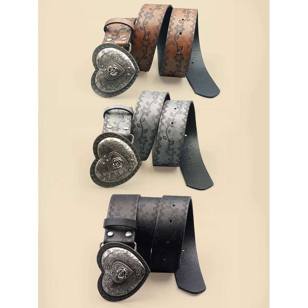 Heart Shaped Casual Retro Embossed Carved Women's Belt, Dress, Jeans, Suit, Shirt Decoration Y260225