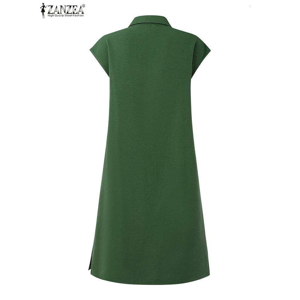 2025 Summer ZANZEA Women Fashion Shirt Dress Elegant Lapel Neck Sleeveless Work OL Dresses Casual Solid Holiday Vestidos XJ260225