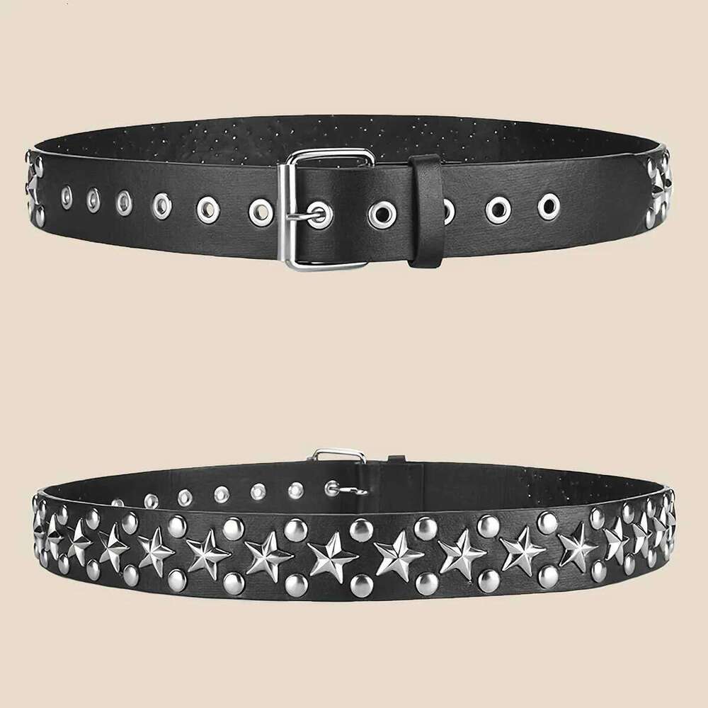2023New Fashion Pentagram Riveted Women's Punk Hip Hop Rock Jeans Men's Belt Y260225