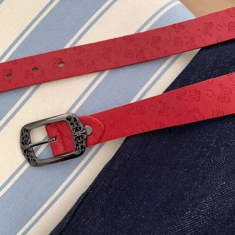 2025 Butterfly Niche Red Popular Women's Hot Selling New PU Leather Belt Simple and Versatile Jeans Decoration Y260225