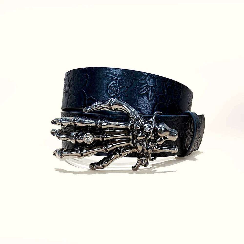 Men's Vintage Embossed Leather Belt Skull Ghost Buckle Y2K Gothic Punk Rock Hip Hop Accessory spring summer Winter Waistband Y260225