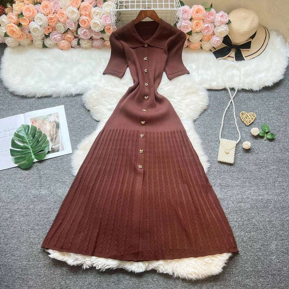 YuooMuoo Women 2025 New Brand Fashion Elegant Patchwork Big Swing Knitted Long Lady Luxury Shirt Sweater Dress Robe XJ260225