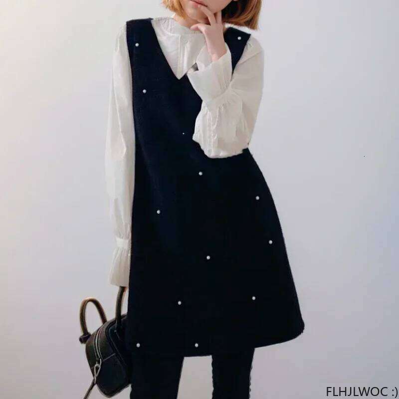 Autumn Winter Basic Shirt Dresses Outfits Cute Girls Women Fashion French Design Japan Style Sleeveless Little Black Dress XJ260225