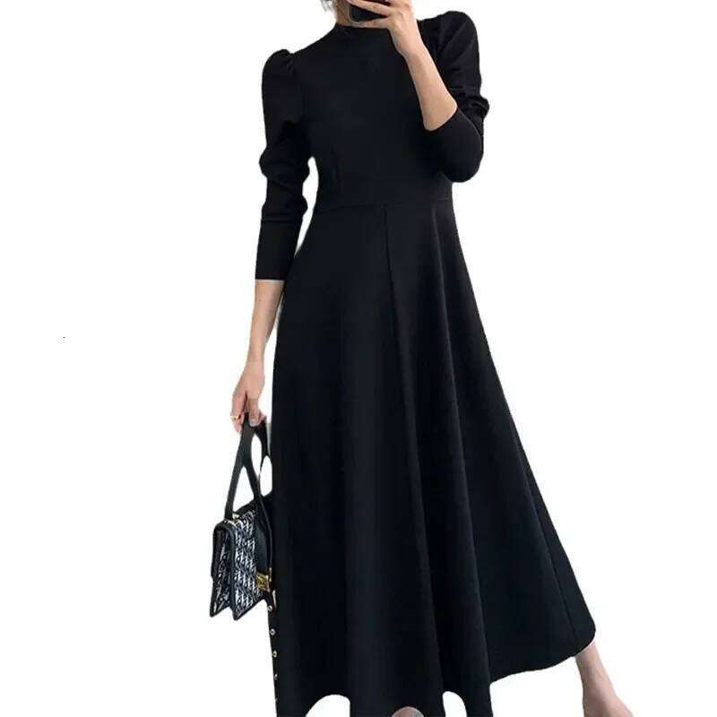 Elegant Fashion Harajuku Slim Fit All Match Women's Clothing Loose Casual Mid Length Skirt Solid Patchwork Long Sleeve Dresses XJ260225