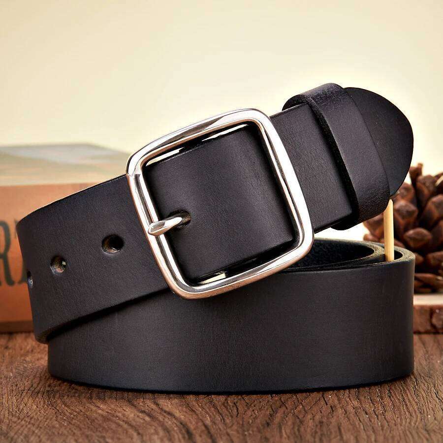 3.8CM Men Anti Allergy Stainless Steel Buckle Vintage Cowskin Thick Real Genuine Leather Male Cowhide Retro Jeans Belt Y260225