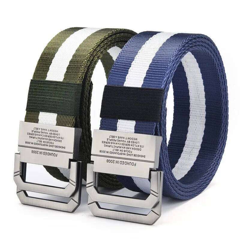 Men's Trend Double Loop Buckle Canvas Women's with Cargo Pants Jeans Outdoor Sports Belt No Perforated Belts Y260225