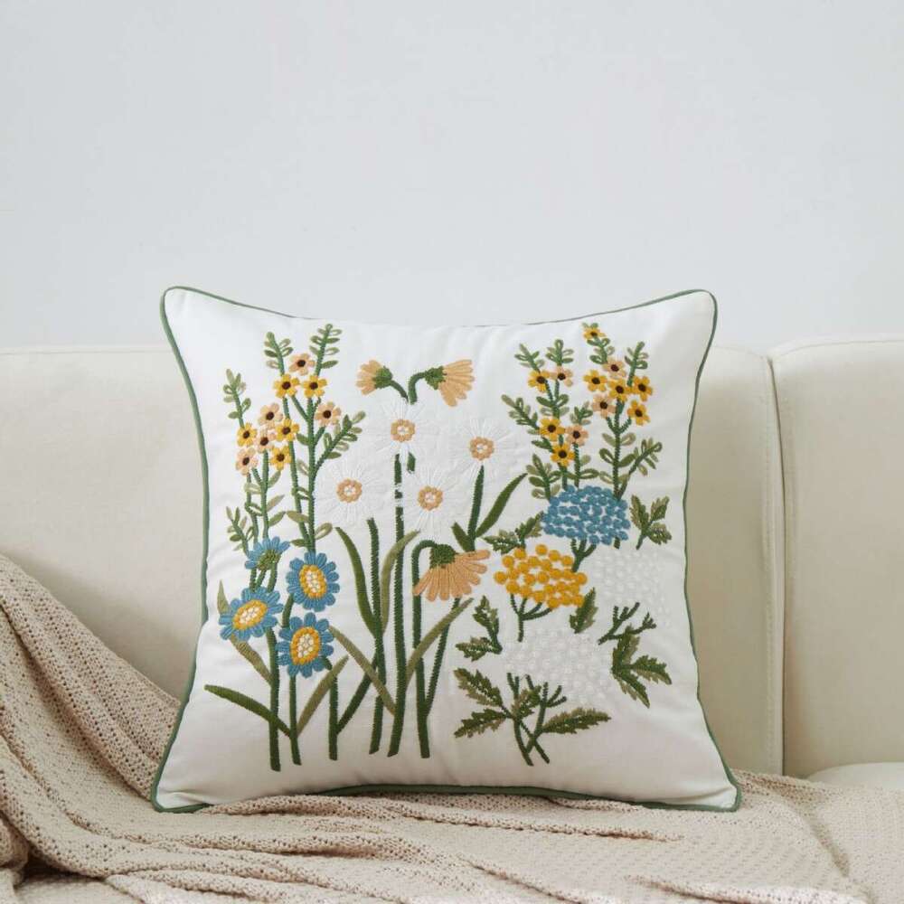 Cotton Embroidered European Pastoral Floral Cushion Cover 45x45cm Sofa Seat Home Decor Throw Pillow Case Living Room Decoration