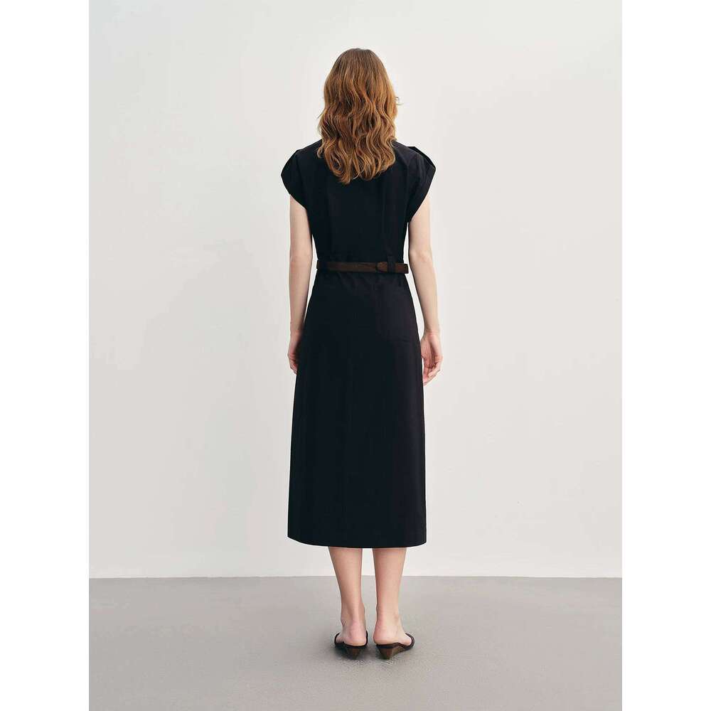 DUSHU Summer 2025 Sleeveless Shirt Dress - Drop Shoulder Tucked Pleats Draped Waist Flattering Cut Office to Outing XJ260225