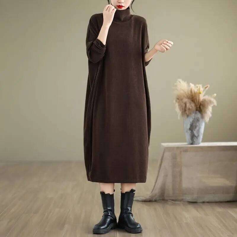 Pounds Plus Size Spring and Autumn Turtleneck Sweatshirt Skirt Women Fashion Slim Temperament Casual Long-sleeved Dresses XJ260225