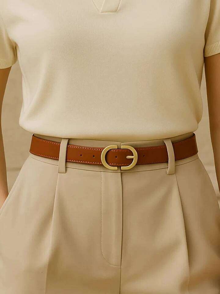1pc New Women's belt fashion trend alloy needle buckle shape simple PU leather decorative waistband students daily casual wear Y260225