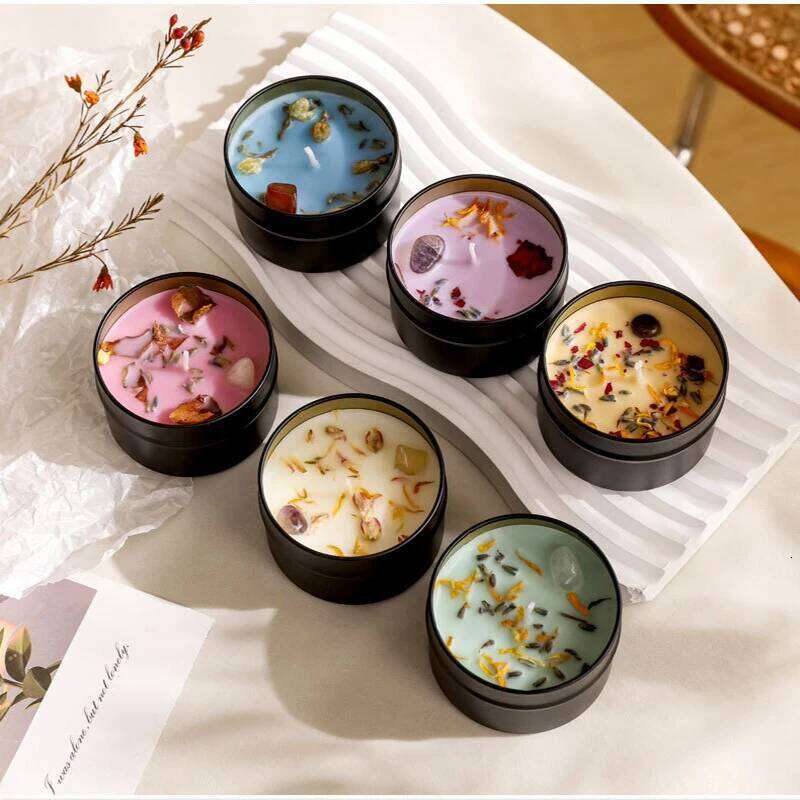 Crystal high-end iron cans, soy wax, dried floral wholesale scented candles, hand held gifts H260225