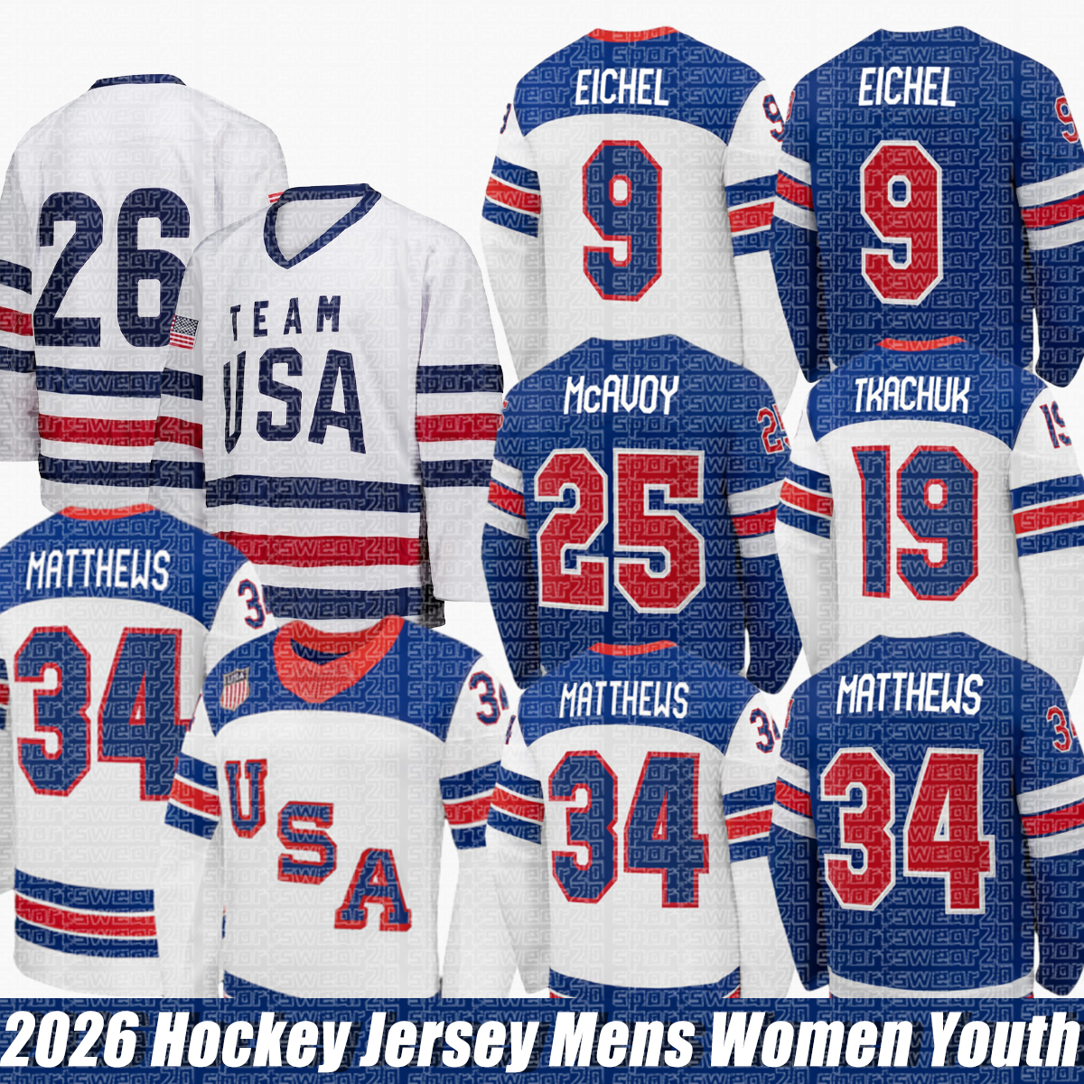 team USA Hockey Jersey 2026 #34 Auston Matthews Jersey 4 Nations hockey jersey Olympices Jersey #19 Matthew Tkachuk Jack Eichel Quinn Hughes Jersey