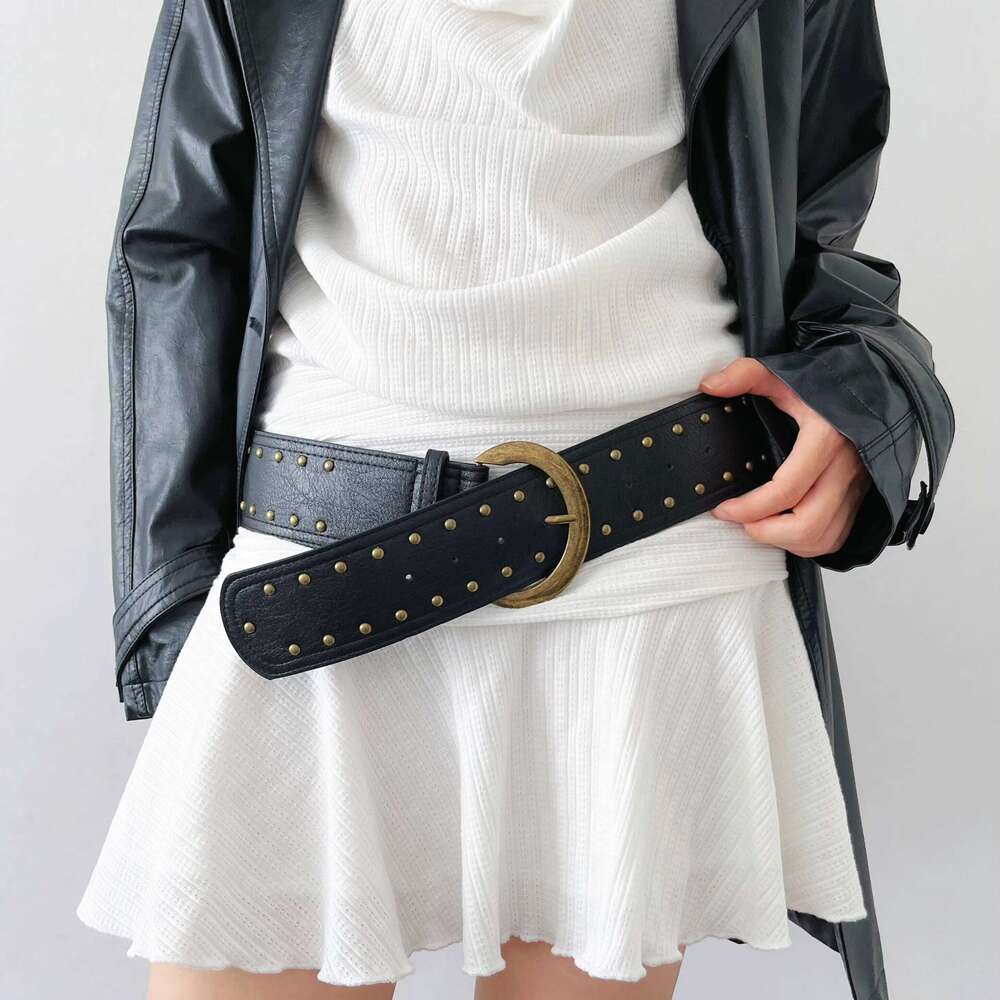 New retro western style rivet wide version with skirt jeans belt, thin and versatile waist seal belt personality Y260225