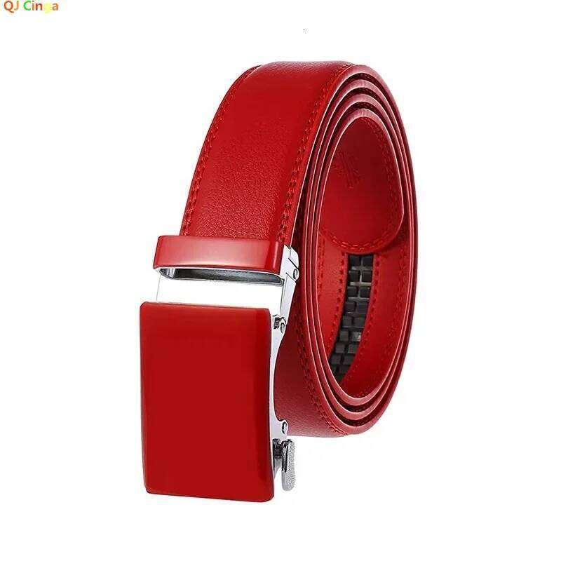 Red Men's Belt, Automatic Buckle Belts Khaki Blue White Cinturon Male Waistband, Size 100cm-125cm Available, 2025New Y260225