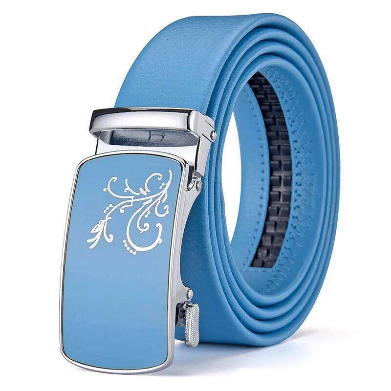 Men and Women Sky-blue Automatic Buckle 2024 New Fashion Male Business Leisure Belt Bandwidth 3CM & 3.5CM Y260225