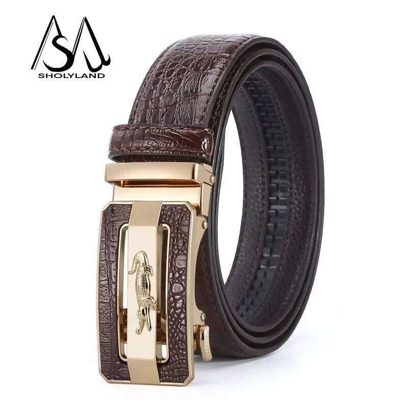 Fashionable Crocodile Alloy Buckle Versatile Durable Paired with Business Suit Pants and Men's Belt Y260225