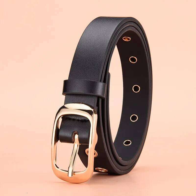 1pc New Women's Fashion Metal Eyelet No Punching Hollow PU Leather Paired with Jeans Belt for Men and Women Y260225