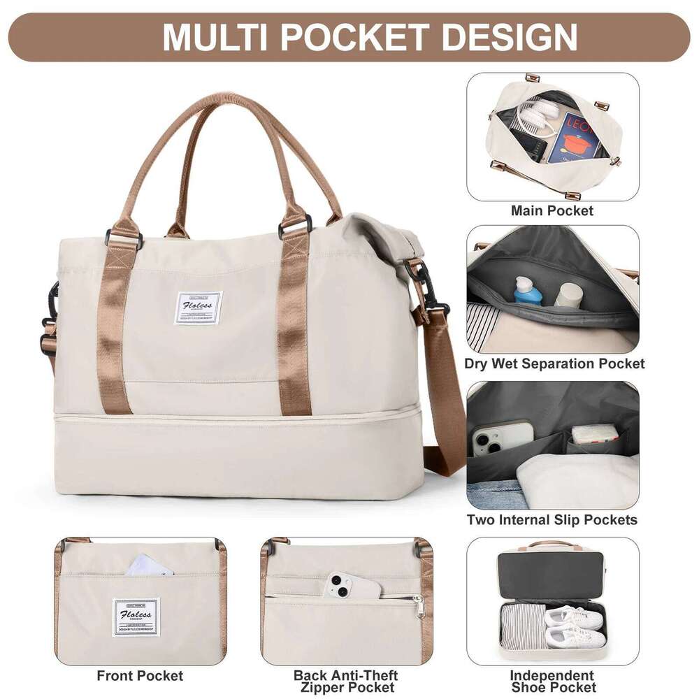 Tote Lightweight Handbag with Shoe Compartment, Large Capacity Crossbody Shoulder Cabin Travel Bag, Sports Bag Y260225