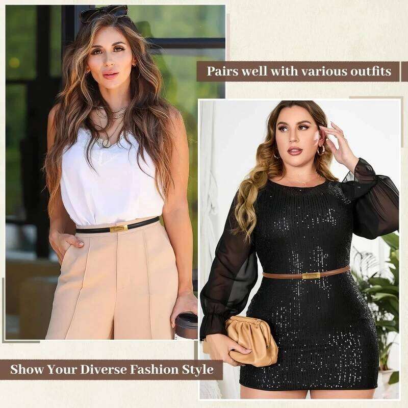 Women Skinny Patent Genuine Leather Slim Adjustable Alloy Buckle Waist Belt for Dress Y260225