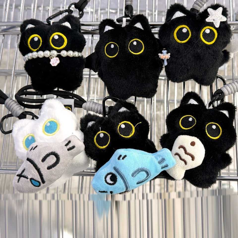 Yupsk 6/1pcs Cute Plush Black Cat Doll Toy Keychain Bag Pendant Charms Kawaii Keyring Accessories For Women Couples Gift H260225
