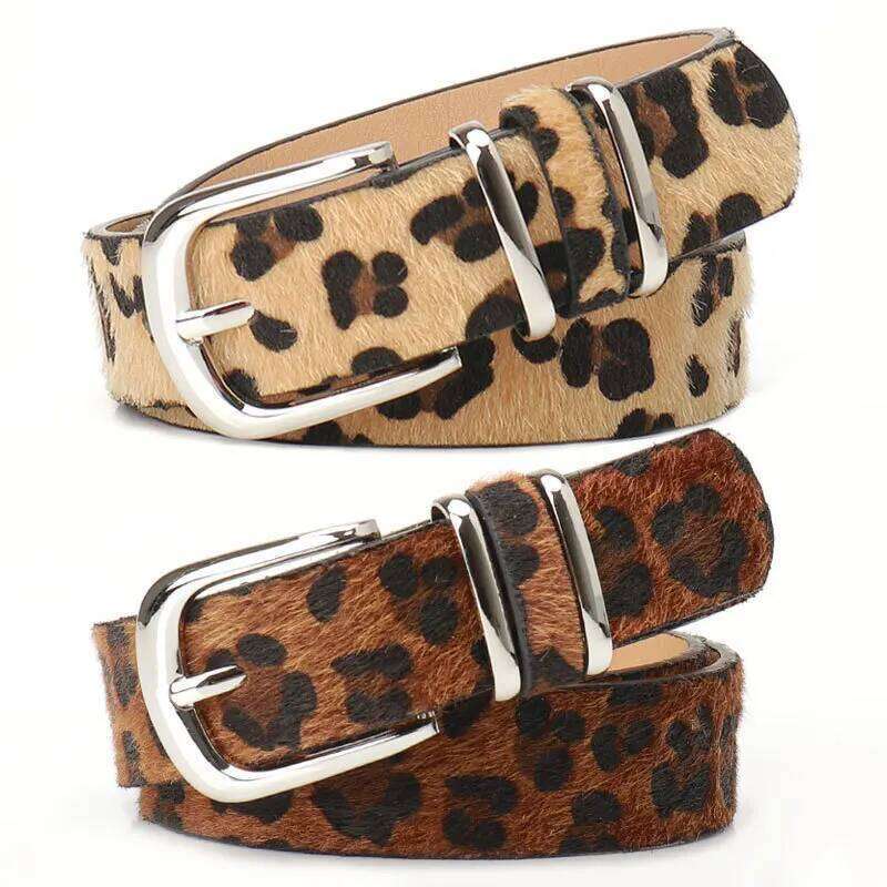 Y2K Retro Leopard Print Fashionable Women's Punk Alloy Buckle PU Leather Decorated Belt Y260225