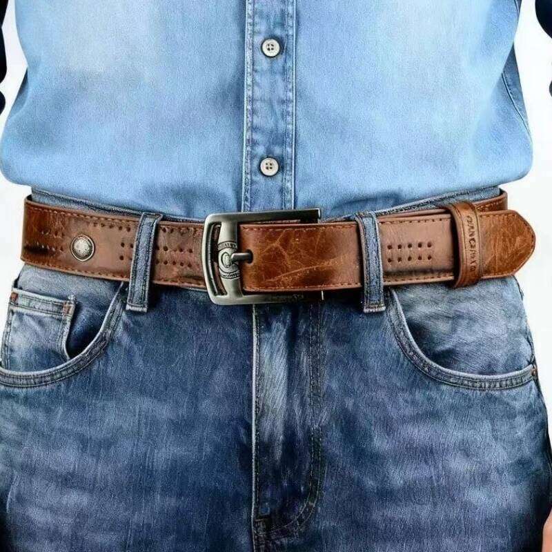 Men's Casual Hollow Rivet Wide PU Leather For New Fashion Strap Male High Quality Jeans Belt Punk Style Y260225