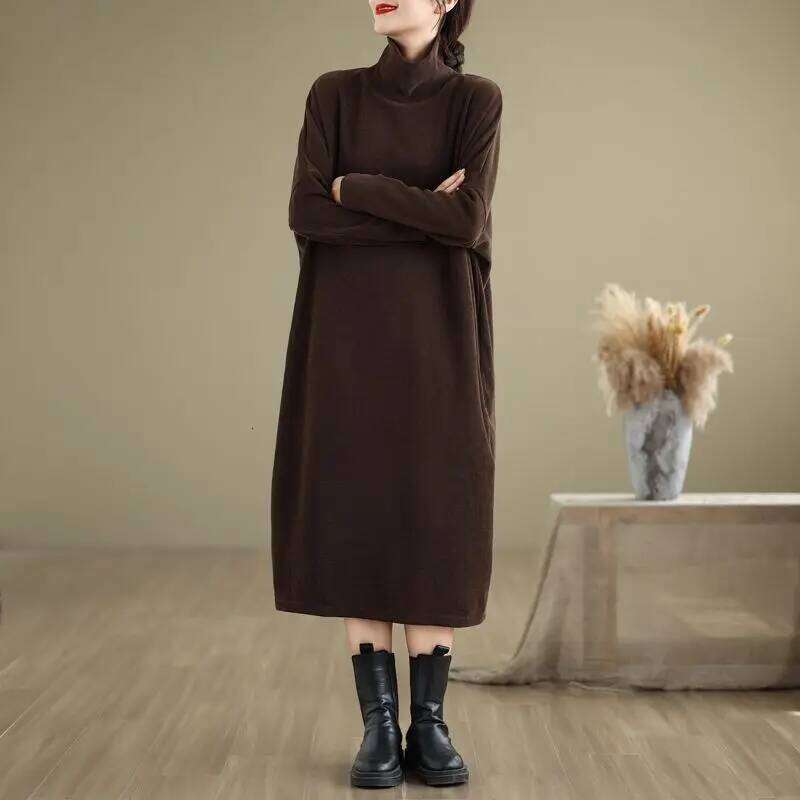 Pounds Plus Size Spring and Autumn Turtleneck Sweatshirt Skirt Women Fashion Slim Temperament Casual Long-sleeved Dresses XJ260225