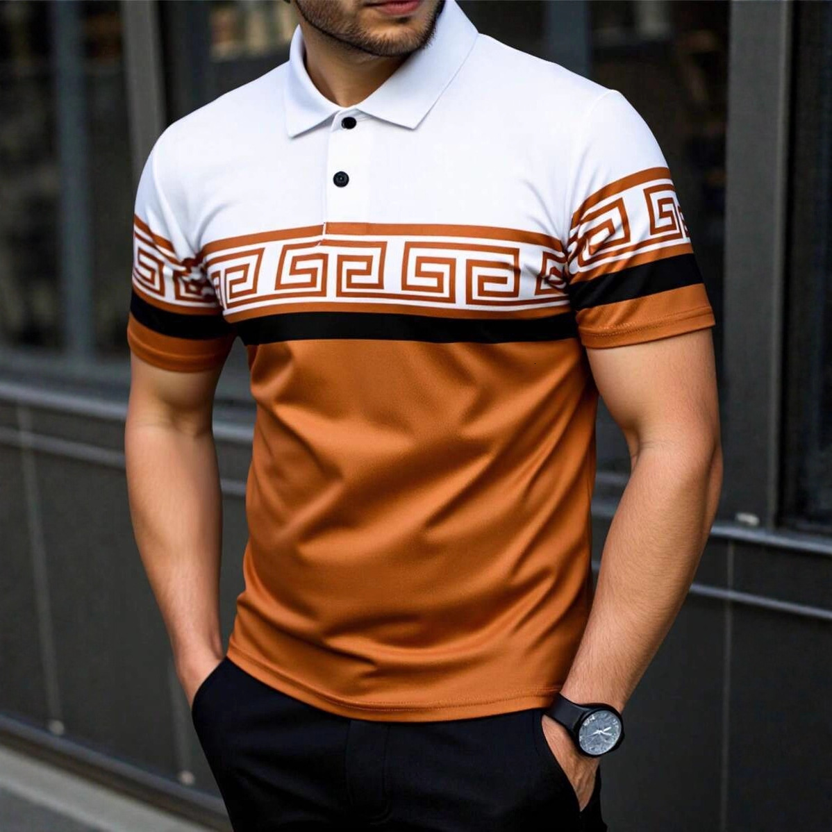 2026 New Model Designer Casual Men's Polo Shirt With Lapel Design 3D Color Block Patchwork Short-sleeved T-shirt Slim-fit Men's Polo Shirt
