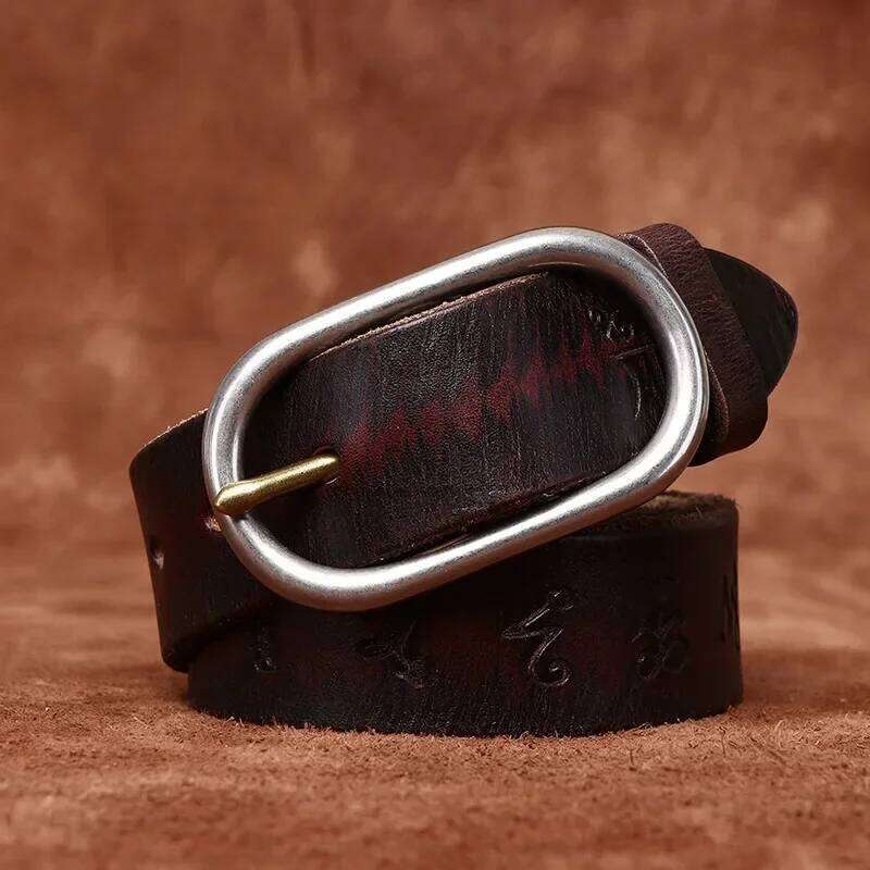 3.3CM Genuine Leather Belt for Men High Quality Stainless Steel Needle Buckle Jeans Cowskin Casual Belts Cowboy Waistband Male Y260225