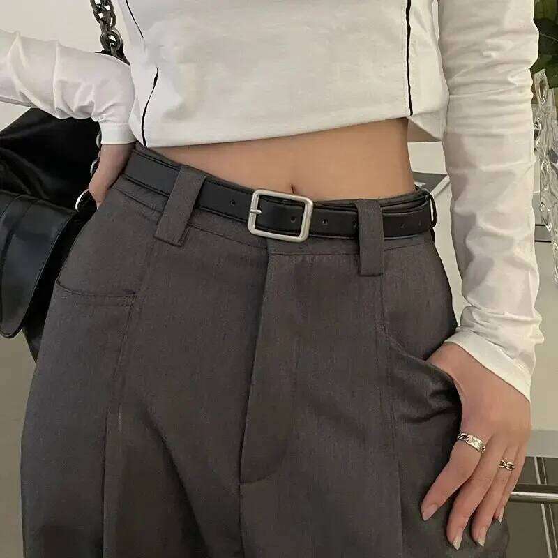 1pc Women's Trendy Square Buckle High End Genuine Soft PU Leather Paired with Skirt Work Pants Jeans Belt Unisex Y260225