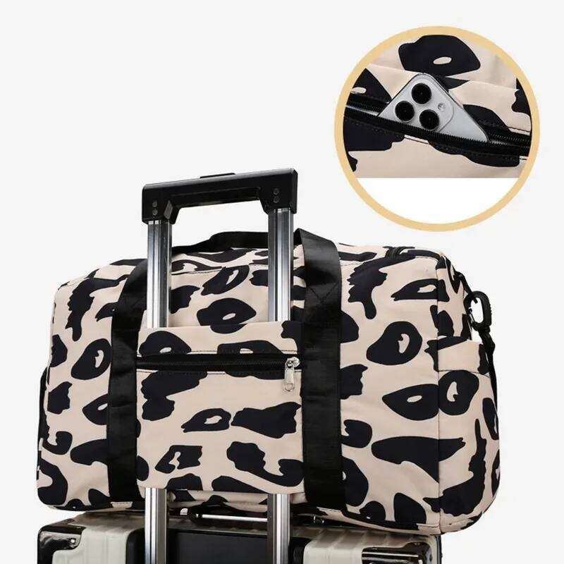 Travel Women's Handbag Leopard Zebra Camouflage Waterproof Large Pull Rod Boarding Fitness Dry Wet Separation Luggage Bag Y260225