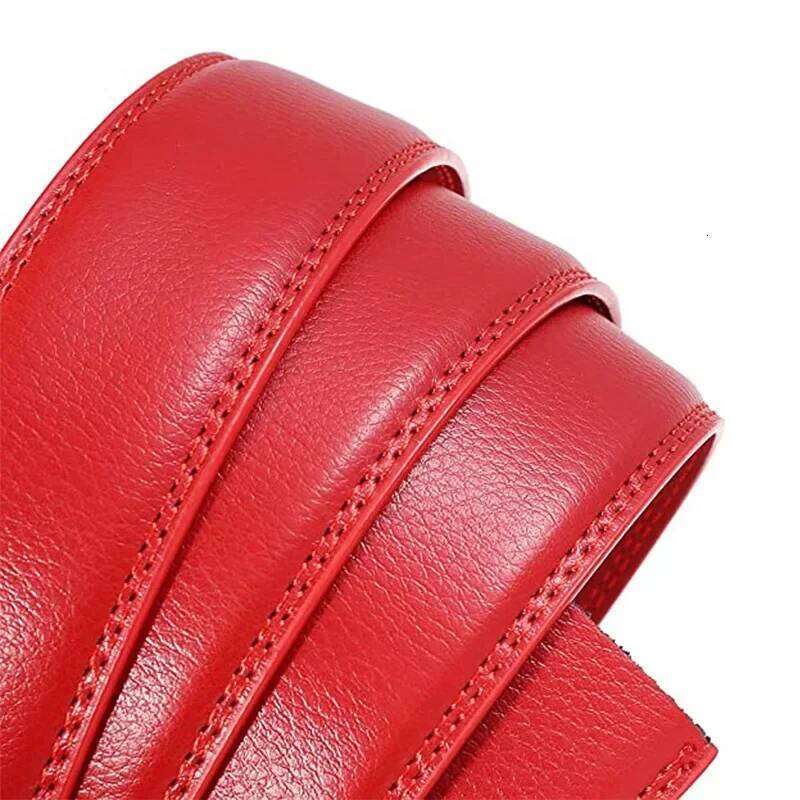 Red Men's Belt, Automatic Buckle Belts Khaki Blue White Cinturon Male Waistband, Size 100cm-125cm Available, 2025New Y260225