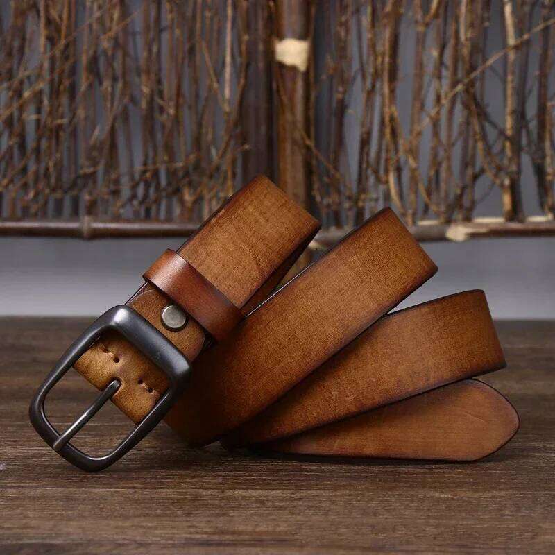 3.3CM Pure Cowhide Genuine Leather for Men's High Quality Jeans Brass Buckle Belts Cowboy Waistband Male Fashion Designer Y260225