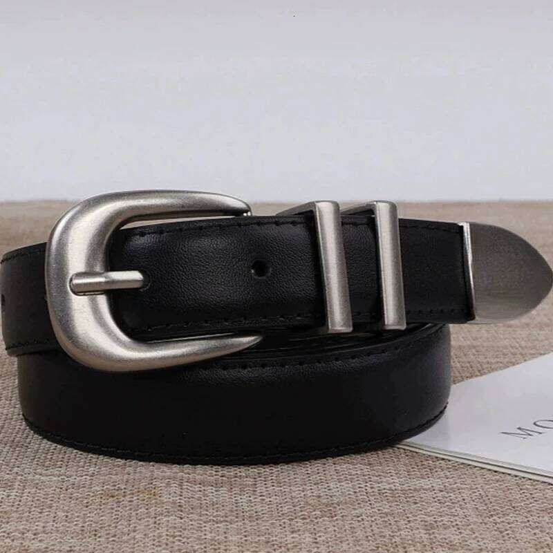 Unisex Vintage Genuine Leather Cowskin Waistband Black with Silver Buckle Men and Women Fashion Belt for Jeans Pants Y260225