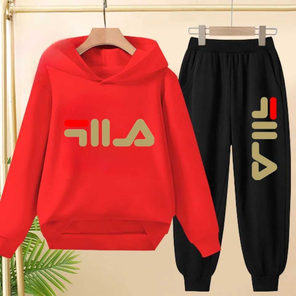 Kids Hoodie Jogger Set - Soft 2-Piece Black Tracksuit with Stylish Curved Hem & Elastic Waist for Boys GirlsT260225