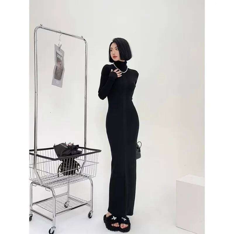 Tall Autumn Winter Turtleneck Sweater Long Sleeves Slim Base Knitted Dress Women XJ260225