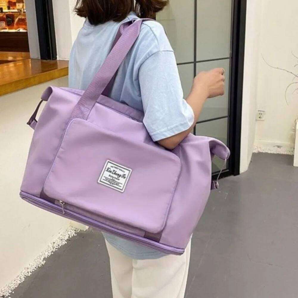 Oxford Cloth Foldable Large Capacity Tote Double Layer Design Adjustable Strap Gym Bag Short Distance Travel Y260225