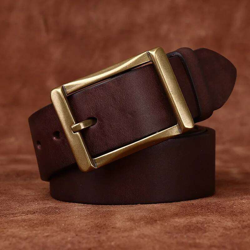 3.8 Cm Wide High Quality Genuine Leather Men's Retro Thickened First Layer Pure Cowhide Brass Buckle Jeans Luxury Male Belt Y260225
