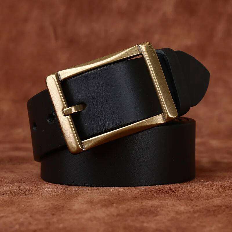3.8 Cm Wide High Quality Genuine Leather Men's Retro Thickened First Layer Pure Cowhide Brass Buckle Jeans Luxury Male Belt Y260225