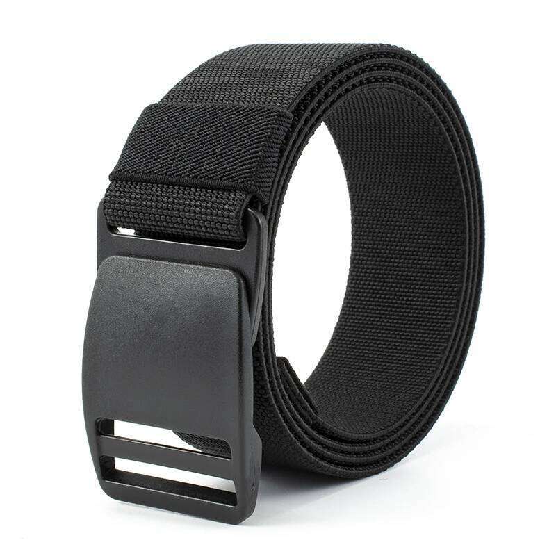 Nylon Canvas for Women Men Pants Jeans 1.5inch Plastic Buckle Metal Free Elastic Belt Military Tactical Waist Belt-Black Y260225