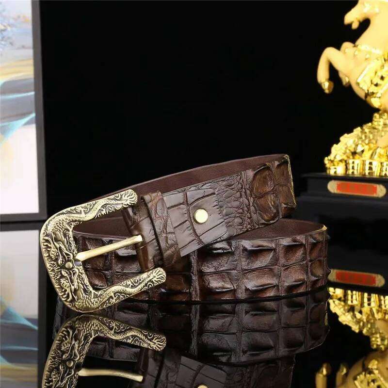 Authentic Exotic Crocodile Skin Gold Color Dragon Pin Buckle Men's Waist Strap Genuine Real True Alligator Leather Male Belts Y260225