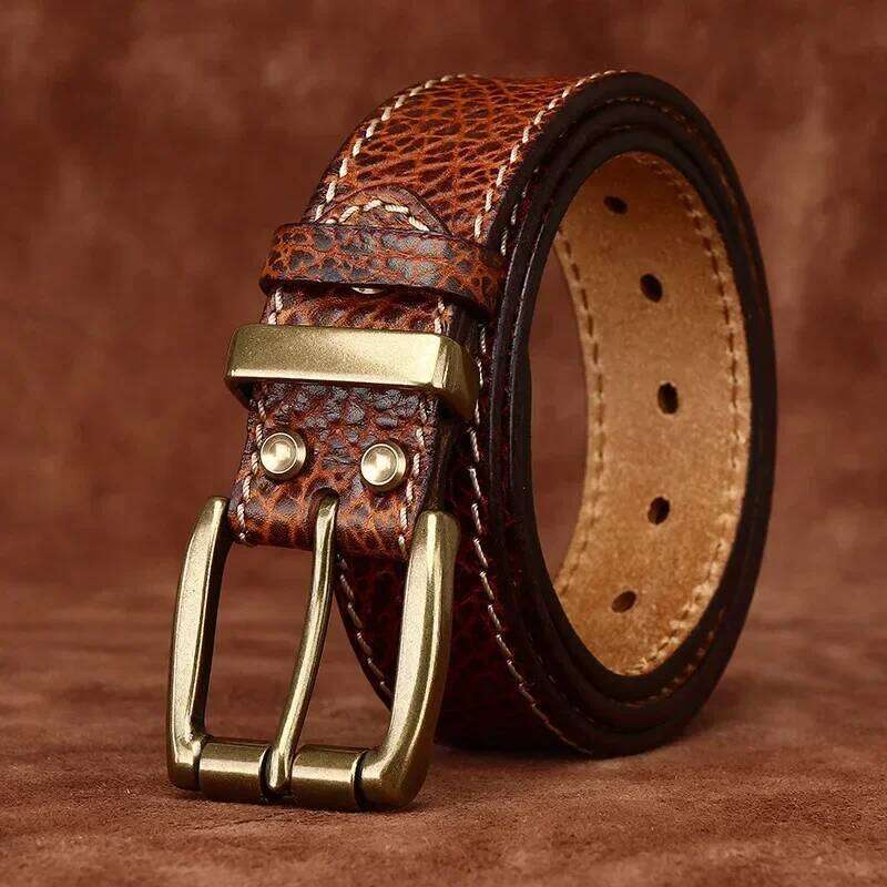 100% Genuine Leather 3.8cm Thick Wild Cowskin Men High Quality Brass Buckle Retro Strap Male Jeans Luxury Designer Belt Man Y260225