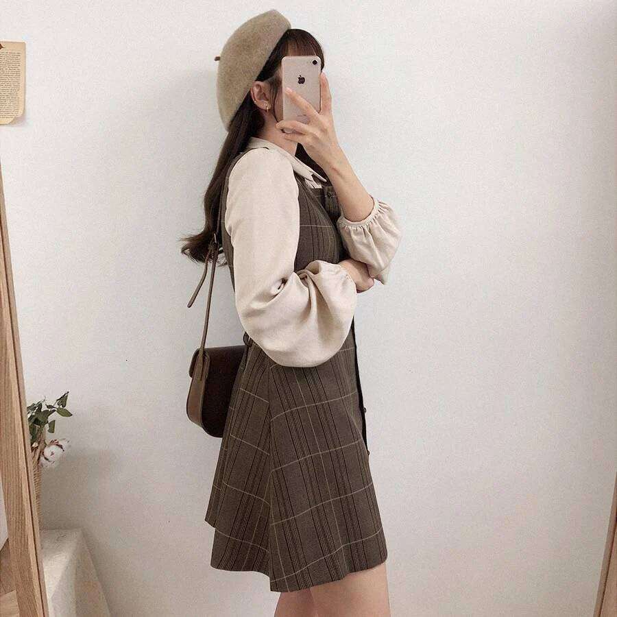 Preppy Sty Japan Girls Matching Outfits Date Lady Autumn Spring 2023 A Line Women Plaid Shirt Dress XJ260225