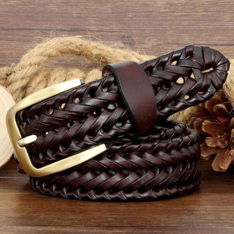 Unisex Men and Women Genuine Leather Female Woven Knitted Quality Belt Male Luxury strap Belts Cummerbund dropshipping Y260225