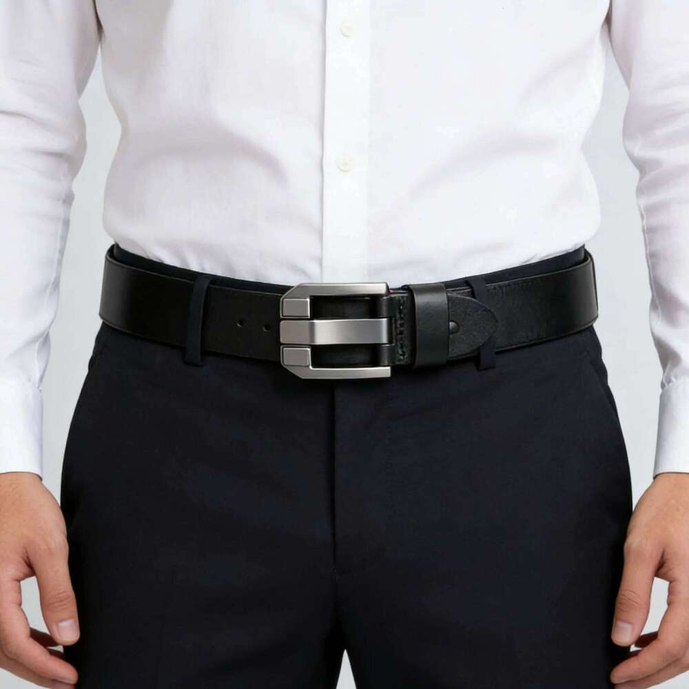New Classic Luxury Vintage Men's Leather Belt Black PU Material with Square Alloy Buckle - Perfect for Casual or Business Wear Y260225