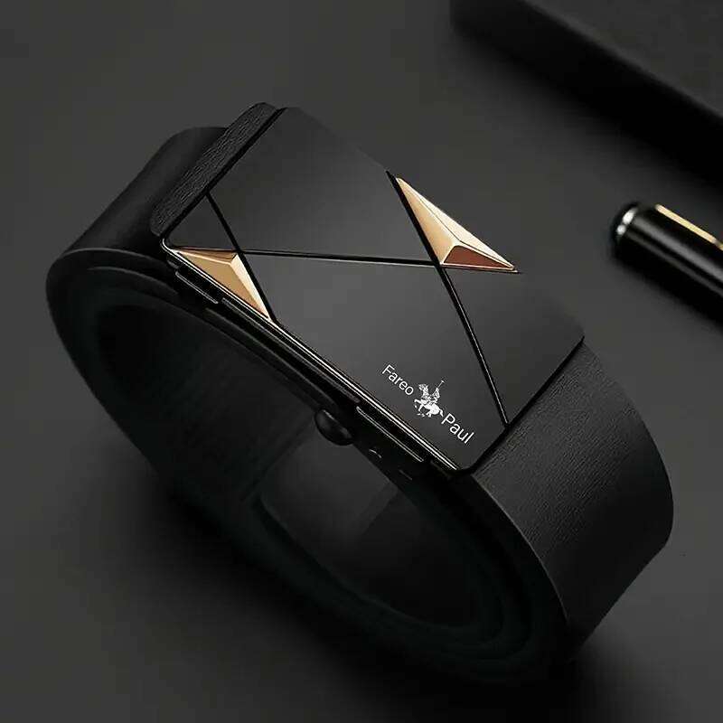 Fashion Men's Genuine Leather Automatic Buckle Ratchet Belt Random Adjustment Y260225