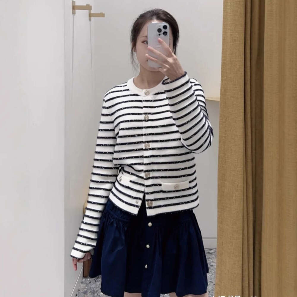 2026 Early Autumn New French Elegant Small Fragrance Style Striped Knitted Cardigan + Sequin Vest Top