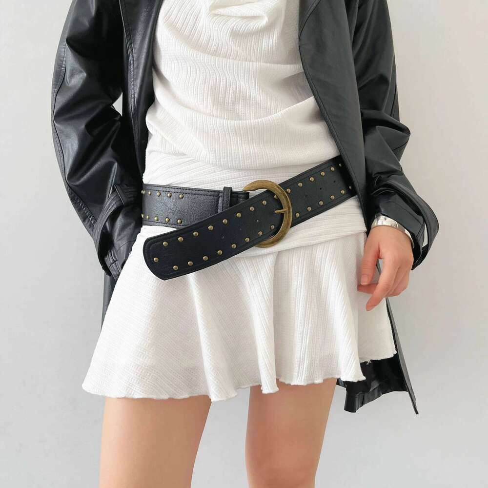 New retro western style rivet wide version with skirt jeans belt, thin and versatile waist seal belt personality Y260225